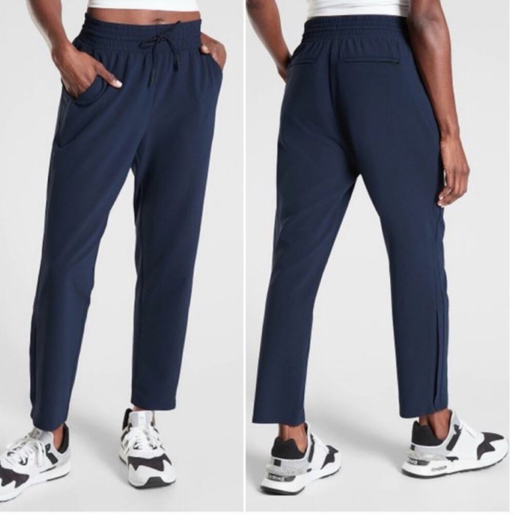 Athleta Metropolis Straight Leg Pants Womens 6 Navy Blue Pull On Crop Athleisure